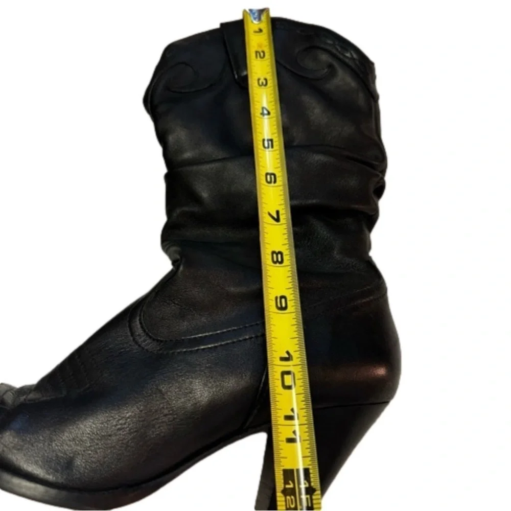 Jessica Simpson Daisy Black Leather Cowgirl Boots Size 7.5 Slouchy Almond Toe - Picture 11 of 13